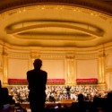 Duaine Wolfe, director of the Chicago Symphony Chorus, listens from the back of Carnegie Hall as the CSO rehearses for the evening concert. Chicago Symphony Orchestra NY Mexico Tour October 2012 credit Todd Rosenberg