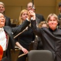 Yo Yo Ma and Esa-Pekka Salonen take bows after performing the Lutoslawski Cello Concerto with Chicago Symphony Orchestra 2013 credit Todd Rosenberg