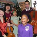 Civitas members Yuan-Qing Wu (violin), Kenneth Olsen (cello) and J. Lawrie Bloom (clarinet) with their favorite audience, hospitalized children (credit Civitas)