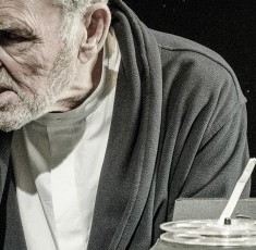 Krapp (Rick Cluchey) scorns the man he was in Krapp's Last Tape by Samuel Beckett  produced by Shattered Globe Theatre credit Kevin Viol