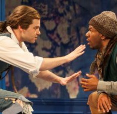 Nate Burger, left, and LaShawn Banks in The Liar at Writers' Theatre credit Michael Brosilow