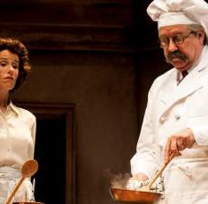 Julia Child (Karen Janes Woditsch) gets her first lesson from chef Bugnard (Terry Hamilton) in To Master the Art. (Giorgio Ventola)