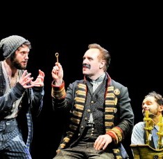 Black Stache (John Sanders, center) knows that where there's a key, there must be a treasure chest. (Broadway in Chicago)