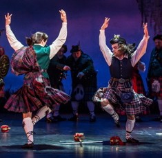 Clan dancers in 'Brigadoon' at Goodman Theatre 2014 (Liz Lauren)