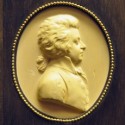 Mozart, detail of plaster relief of wood engraving by Leonard Posch  (Wien Kunsthistorisches Museum)